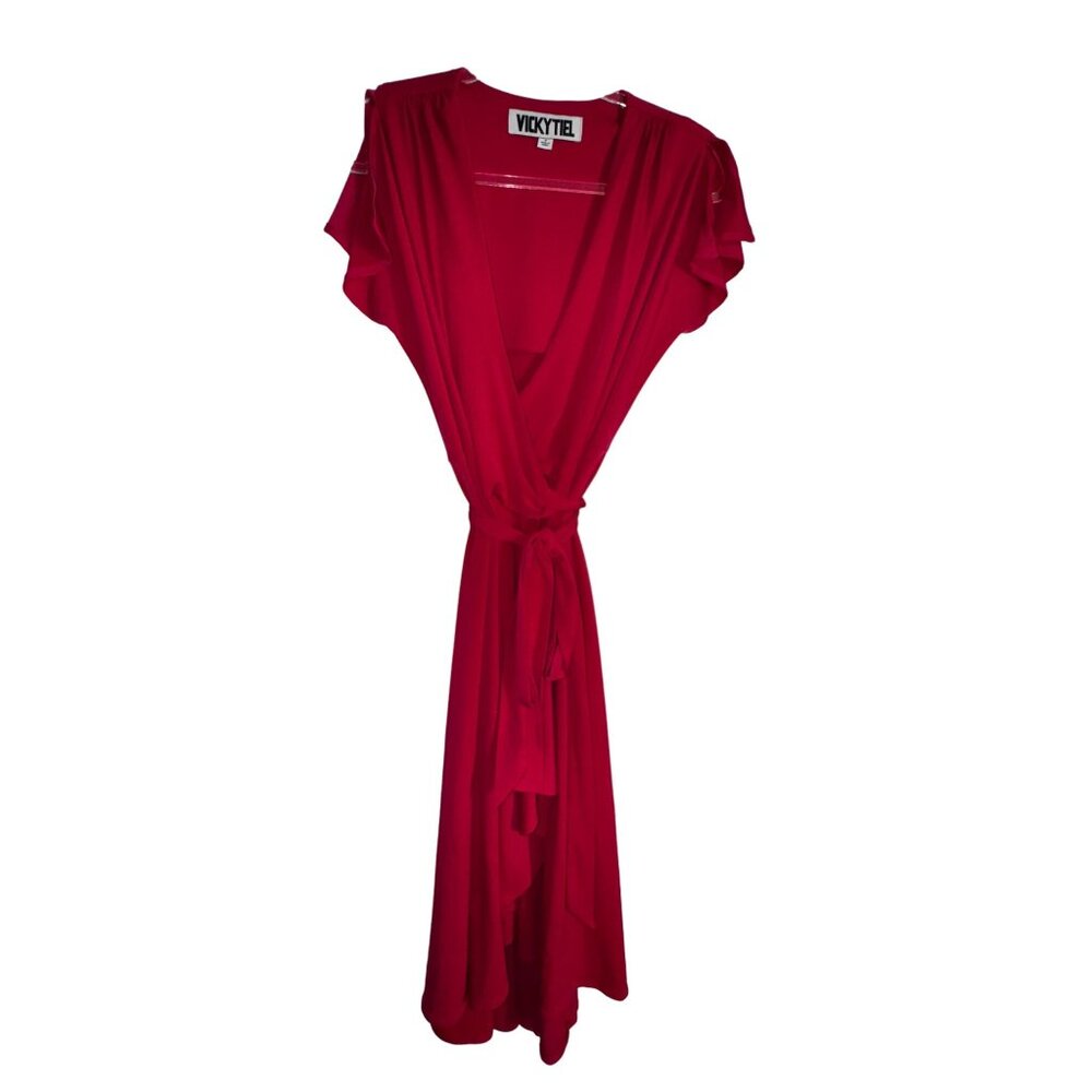 Vicky Tiel Womens Hot Pink‎ Wrap Dress & Shawl Set Size Small Sexy Eighties Glam